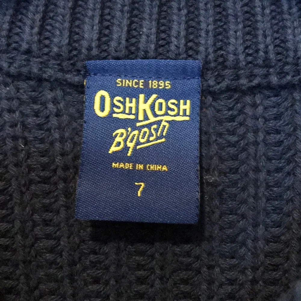 Rare Oshkosh Navy ribbed SNOWMAN appliqué winter cable knit sweater size 7 VGUC